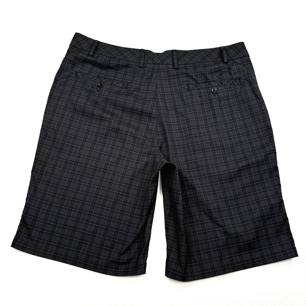 Under Armour Golf Shorts Mens 36 Black Grey Plaid Grid Flat Front Tech 207276